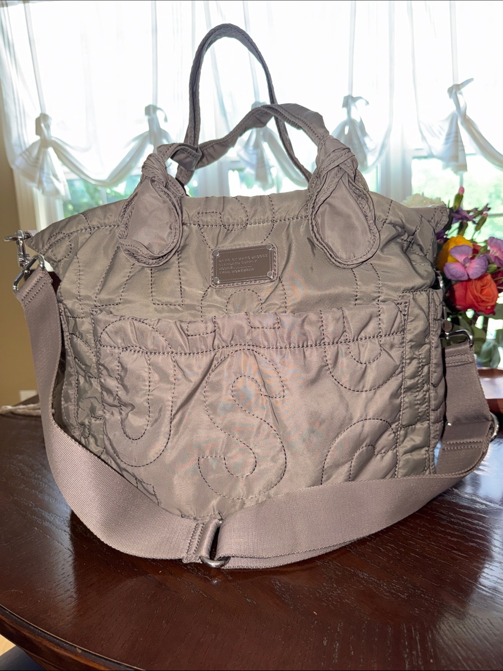 Marc by Marc Jacobs Quilted Taupe Shoulder Bag with Adjustable Strap